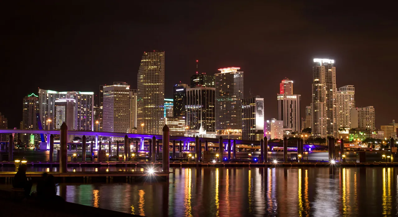A night view of the city from the ocean. Photo by Wesley Aspinall.